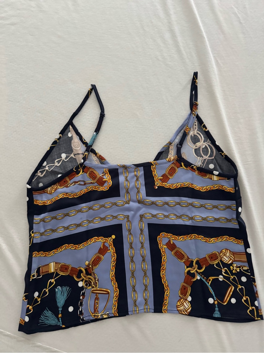 Maje Navy & Light Blue Chain-Print Silk Cami - Picture 2 of 3